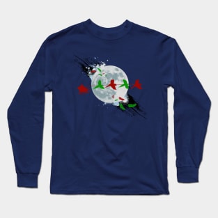 Funny Santa's Sleigh Ride with Christmas Macaw Parrots Long Sleeve T-Shirt